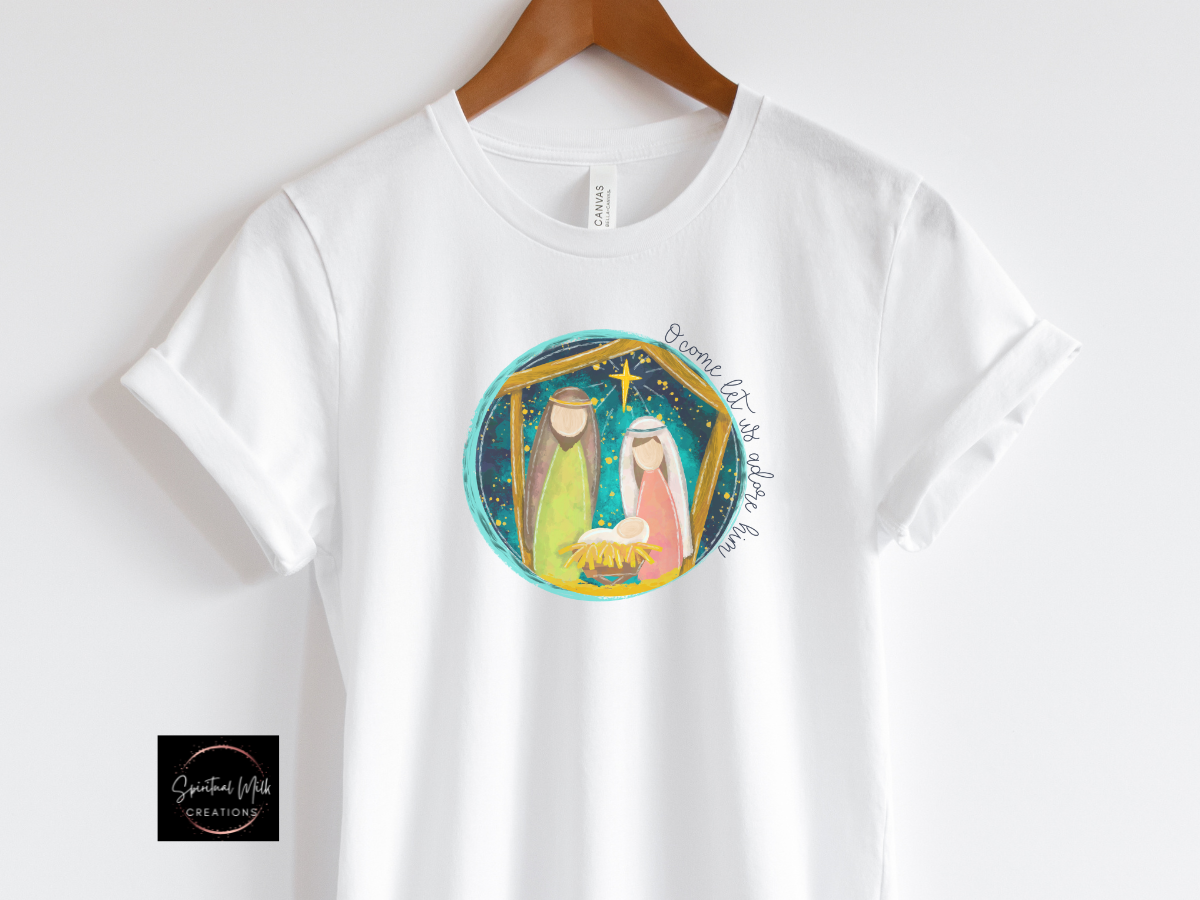 O Come Let Us Adore Him Nativity T-shirt