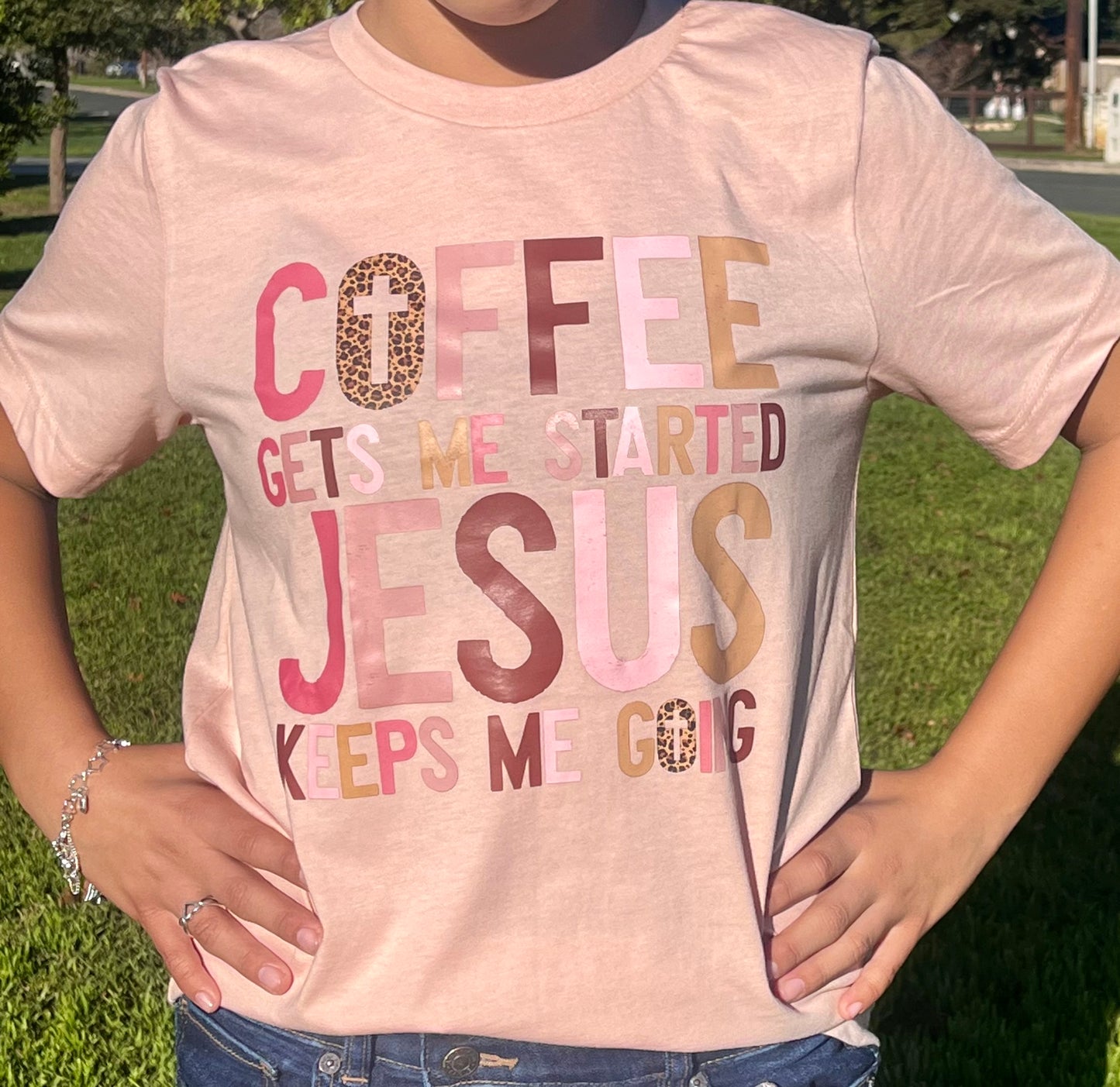 Coffee Gets Me Started Jesus Keeps Me Going T-Shirt