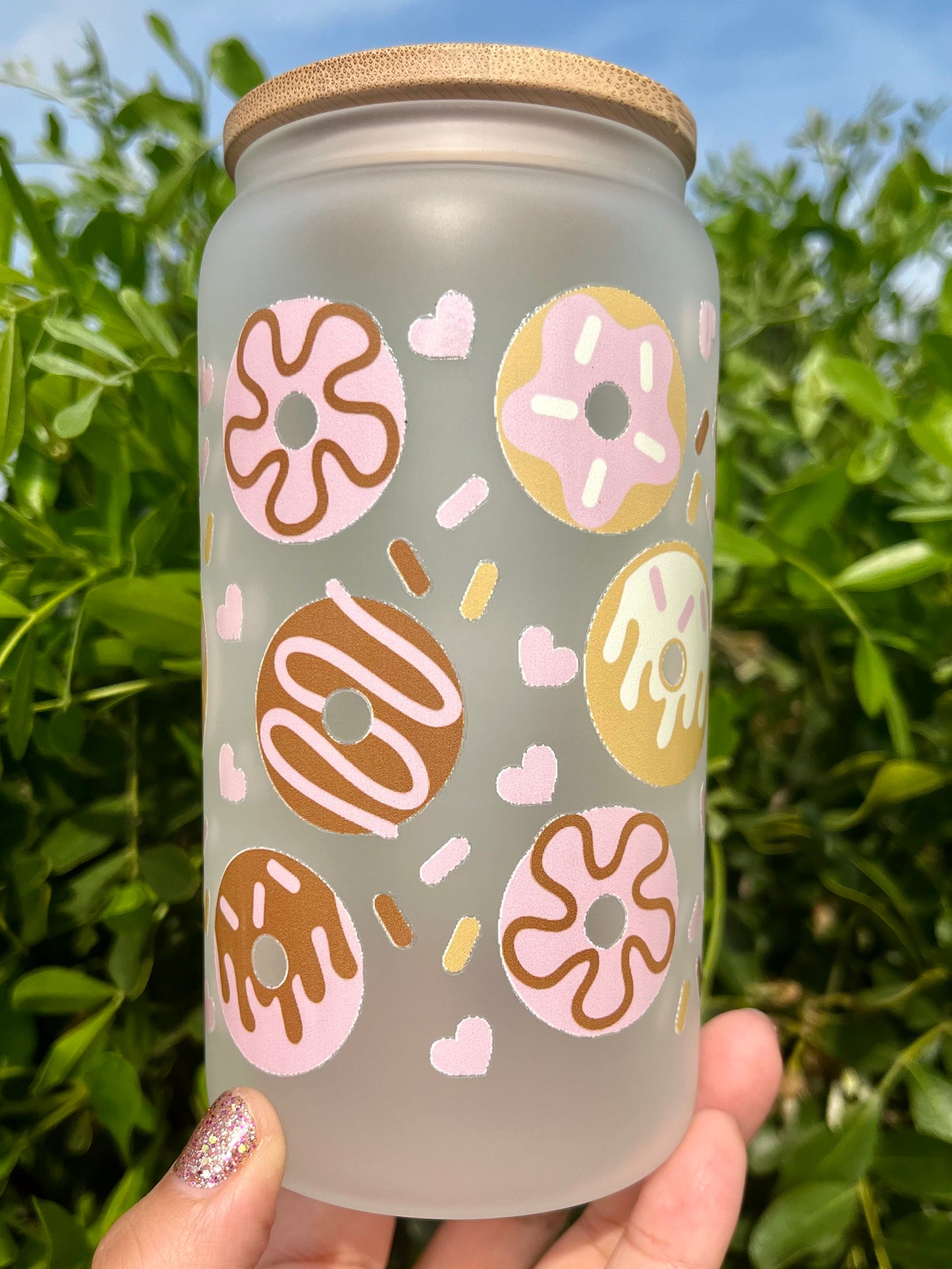 Sprinkled Donuts Glass Can 16 oz