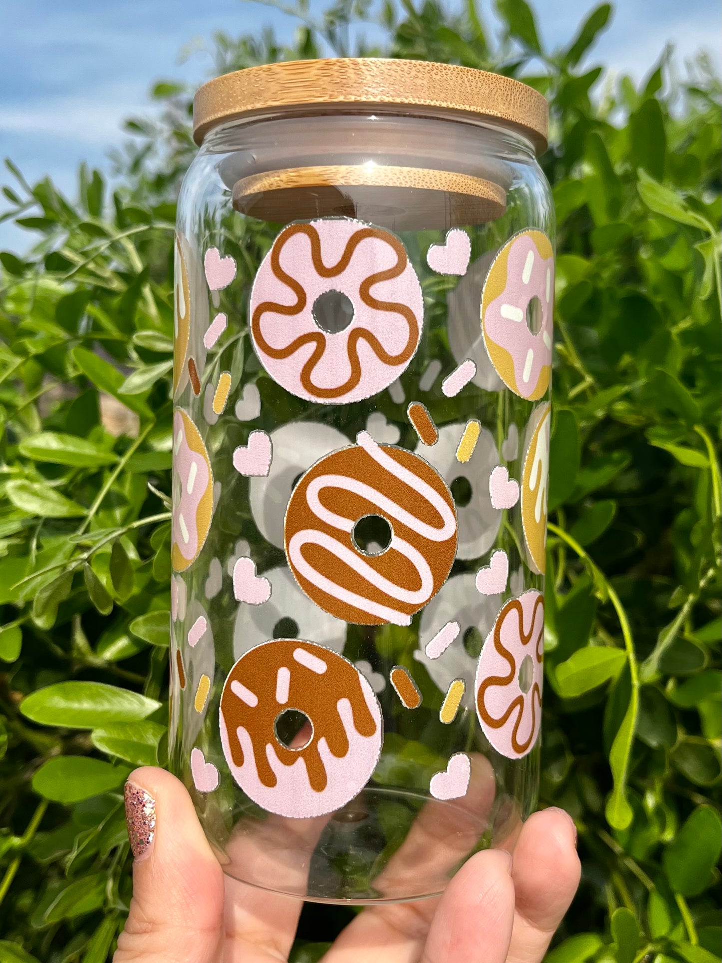 Sprinkled Donuts Glass Can 16 oz