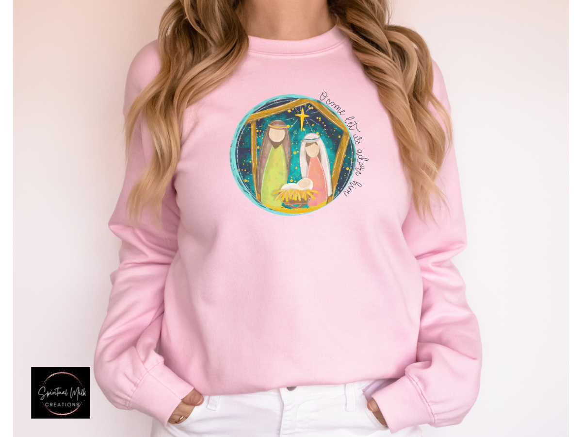 O Come Let Us Adore Him Nativity Crewneck